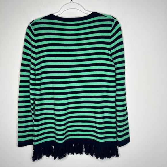 Sail to Sable Green & Navy Stripe Fringe Sweater Size M - Picture 4 of 7
